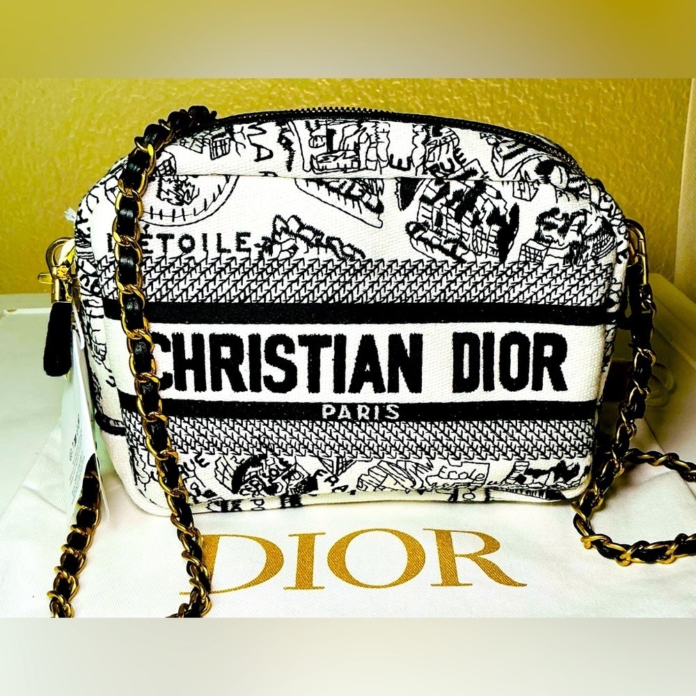 CHRISTIAN DIOR  Plan de Paris Canvas Embroidered Cosmetic Bag - Picture 3 of 11